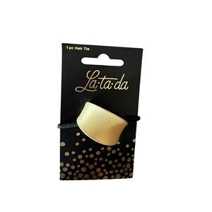 La‎ Ta Da Gold Tone Metal Curved Hair Tie Elastic Band Women Minimalist Chic